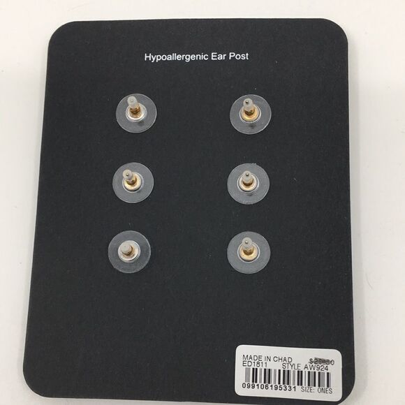 J Crew Set of three stud rhinestone earrings new on card - Picture 5 of 6